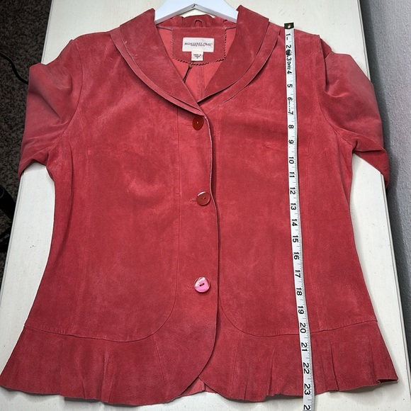 NWT Monterey Bay Clothing Company Suede Ruffle Hem Peach Orange Jacket Size 10 - Picture 15 of 16